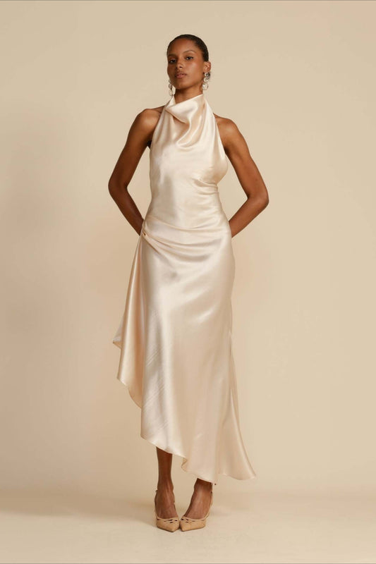 Elegantes rückenfreies Partykleid aus Satin mit Schlitz