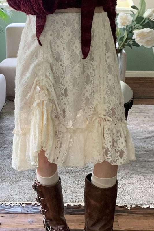 Gerüschter Midirock mit Spitzen-Patchwork