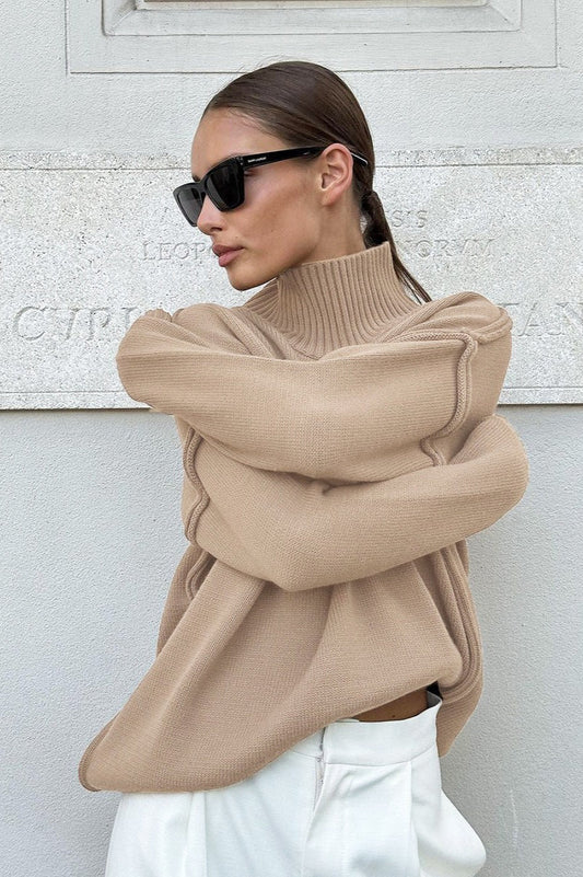 Hochgeschlossener Patchwork-Strickpullover