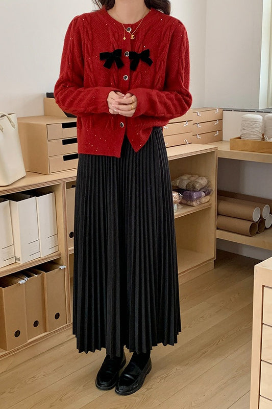 Gerippter Cardigan mit Glitzerschleife