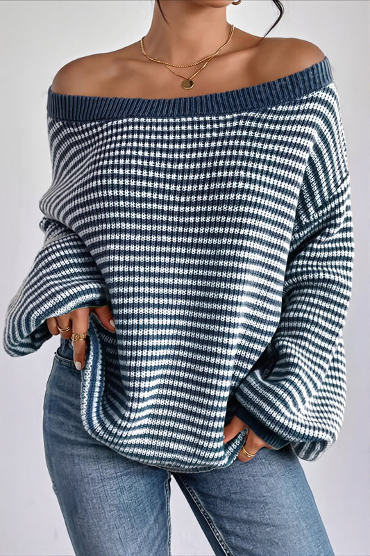 Striped Boat Neck Oversized Sweater
