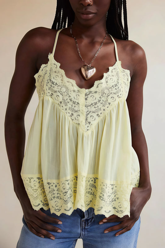 Lace Trim Ruffle Strap Cami Top