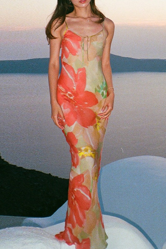 Meerjungfrau-Maxikleid mit Blumenmuster und Cut-Outs zum Binden am Rücken