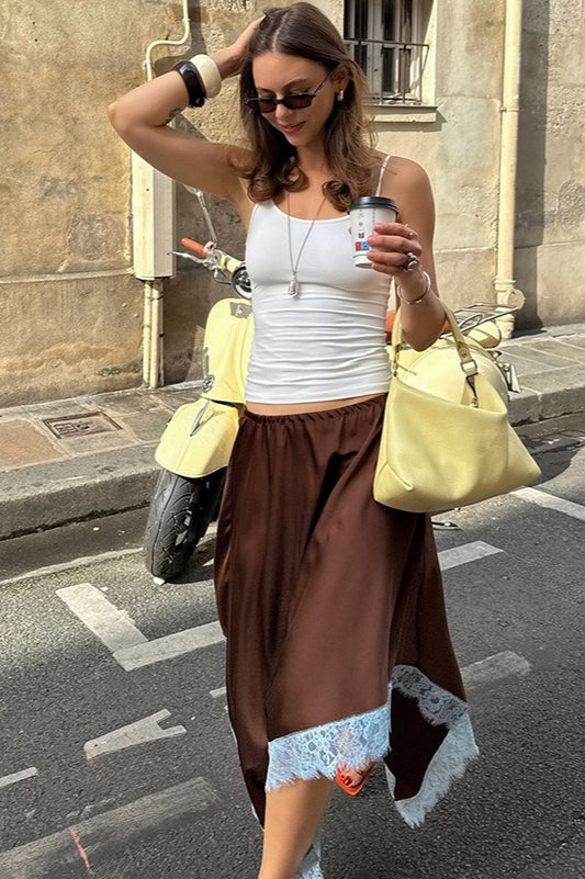 Lace-Trim Satin Maxi Skirt