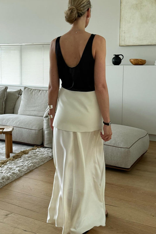 Vintage-Maxirock aus Satin mit hohem Bund