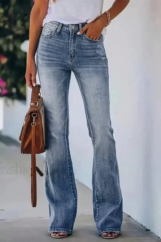 High Waist Flared Denim Jeans Light Blue / XS