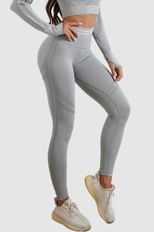 Nahtlose, gestreifte Leggings mit hohem Bund und formender Wirkung für Workouts