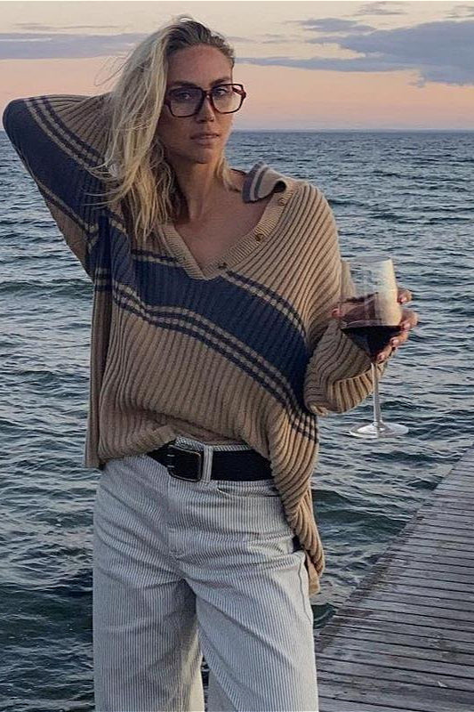 Gestreifter Strickpullover mit Farbblock-Design und langen Ärmeln