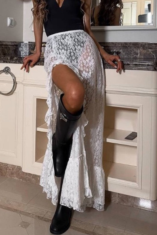 Versatile Lace Split Slim Skirt