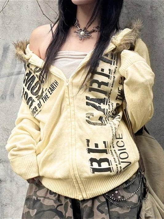 Kapuzenpullover mit Reißverschluss und Vintage-Grafik