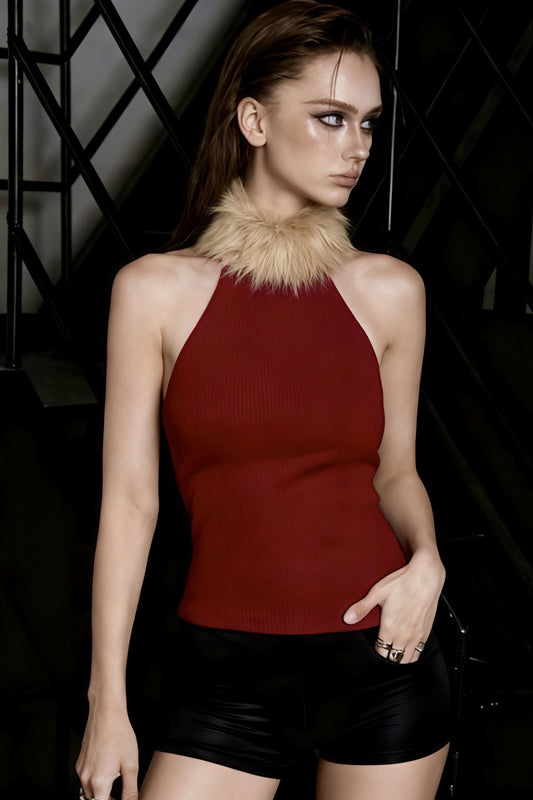 Ärmelloses, elegantes Tanktop mit Patchwork-Fleecekragen