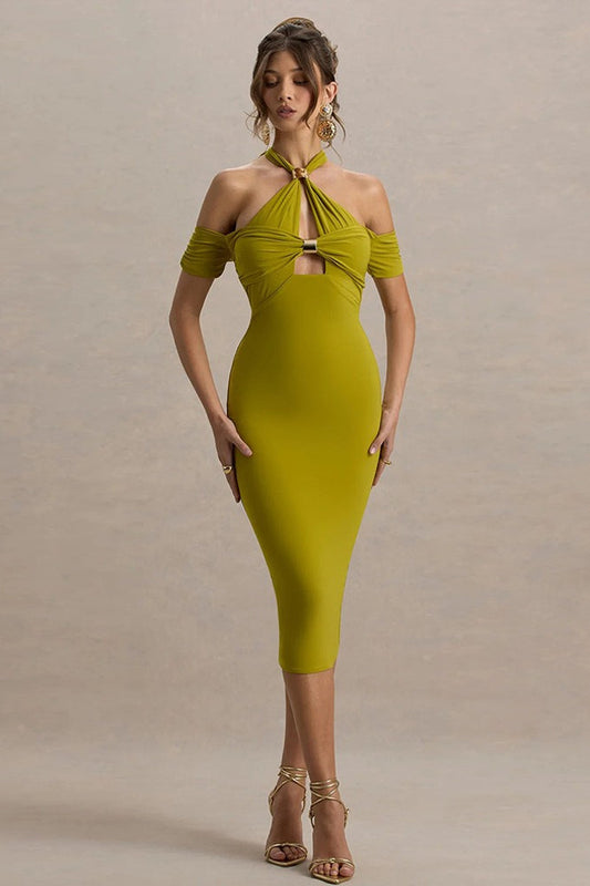 Sexy rückenfreies Neckholder-Midikleid mit figurbetontem Schnitt