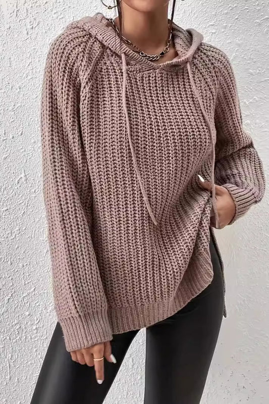 Oversize-Pullover mit Kapuze und Seitenschlitzen