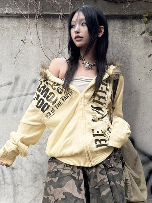 Kapuzenpullover mit Reißverschluss und Vintage-Grafik