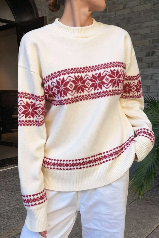 Minimalistischer Pullover mit Farbblock-Schneeflockenstreifen