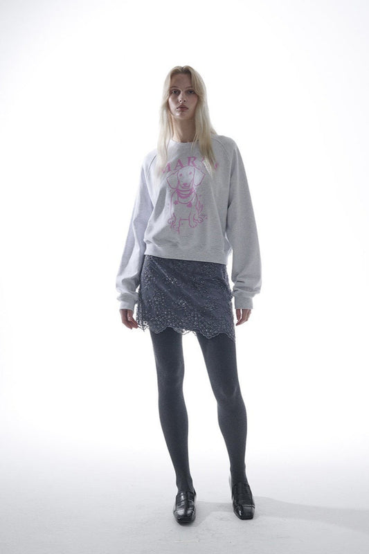 Raglan-Sweatshirt mit Hunde-Print und Strasssteinen