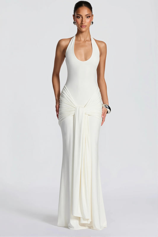 Scoop Neck Paneled Fishtail Maxi Dress