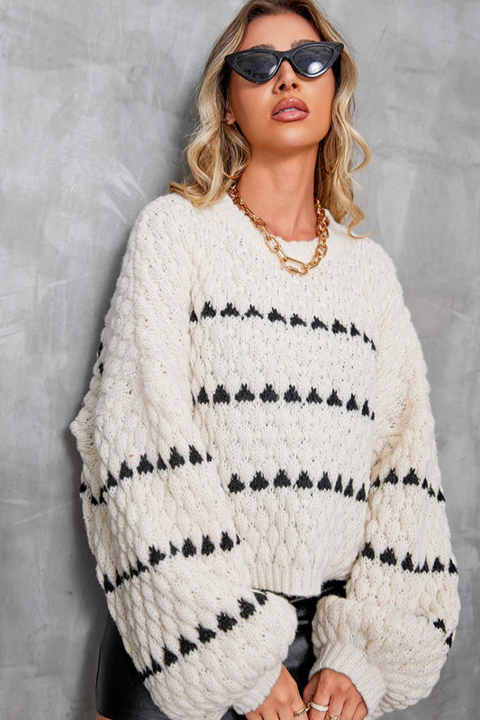 Vintage gestreifter Rundhals-Strickpullover