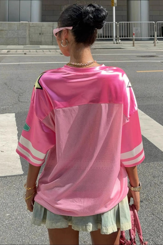 Fashion Loose Street Print Color Block Sporty T-shirt