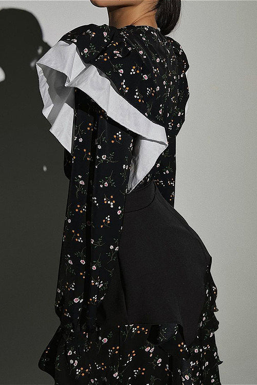 Abnehmbarer Gürtel, langärmeliges, lässiges Blumenkleid