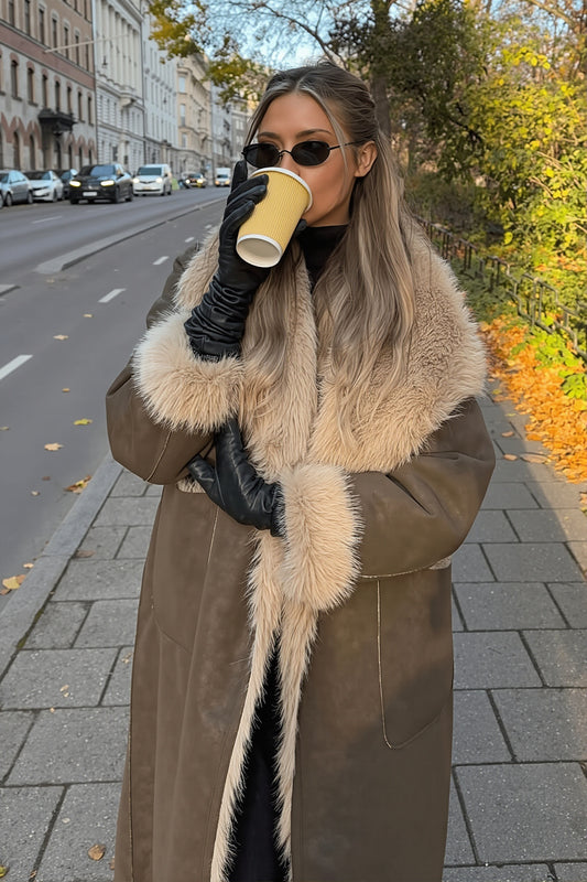 Reversible Plush Trim Longline Coat