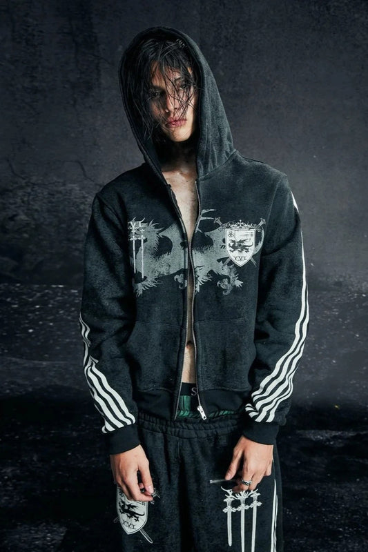 Retro Harajuku Reißverschluss Hoodie