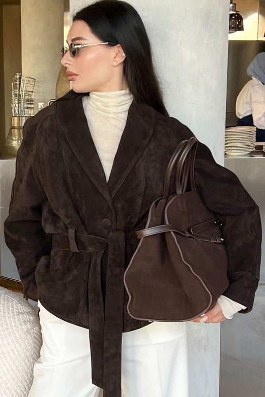 Vintage-Wildlederjacke mit langen Ärmeln