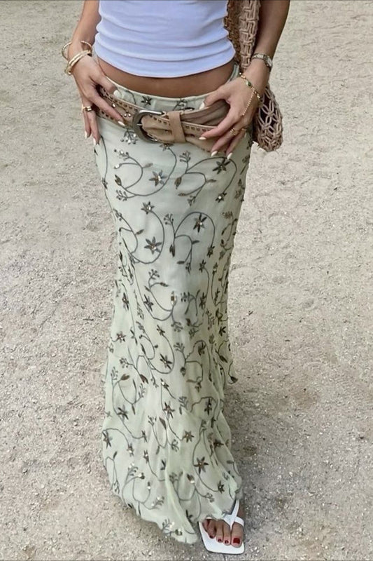 Schmaler Midirock aus Strick mit Blumenmuster