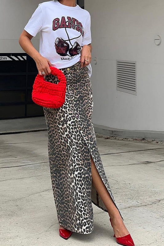 Leopard-Print Front-Slit Maxi Skirt
