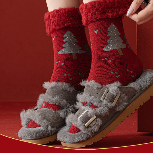 Plüschige, extra dicke, rote Frottee-Socken in mittlerer Länge