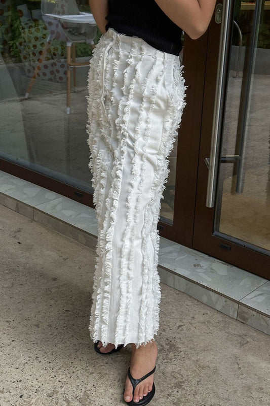 Weißer Jacquard-Maxirock aus Baumwollleinen