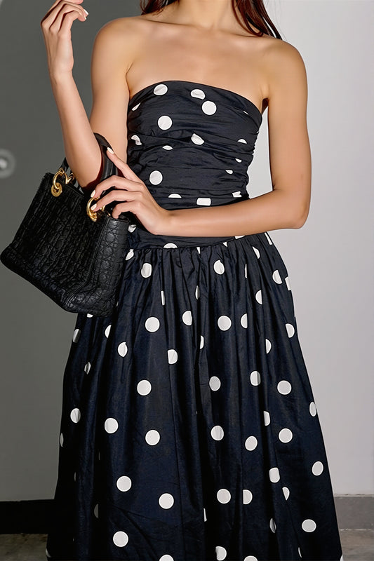 Polka Dot Bandeau Bodycon Maxi Dress
