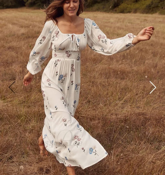 100% Cotton White Maxi Dress WHITE / S bohodress-250126
