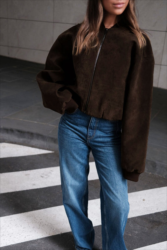 Übergroße Bomberjacke aus Wildlederimitat