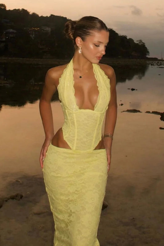 Neckholder Hohle Taille Split Sexy Maxikleid