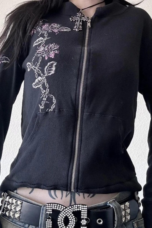 Hoodie mit Vintage-Blumenflügel-Print