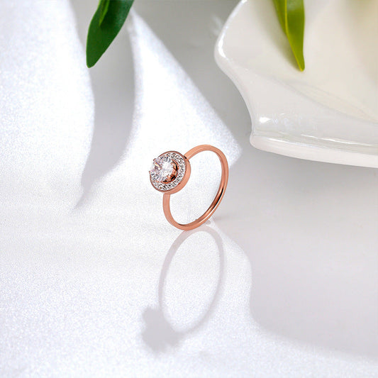 Titanium Steel Shining Diamond Hoop Ring Rose Gold / 6号