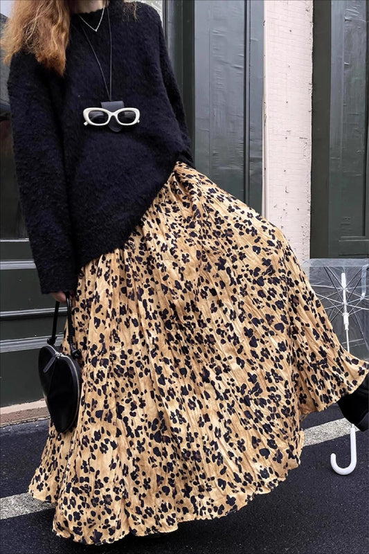 Vintage Leopard Midi-Rock mit ausgestelltem Rock