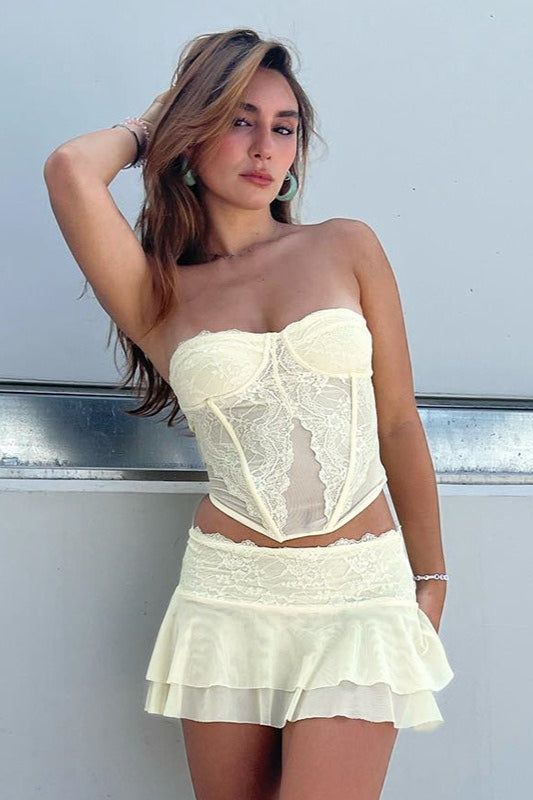 Sexy Lace Sheer Bandeau Double Layer Skirt Set