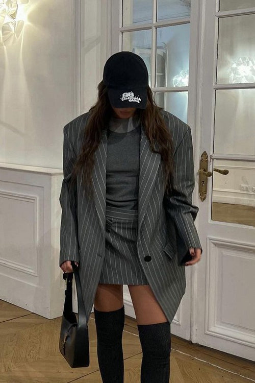 Fashion Striped Suit Blazer Two Piece Set S / Grey