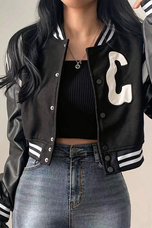 Cropped Letter Patch Varsity Jacket