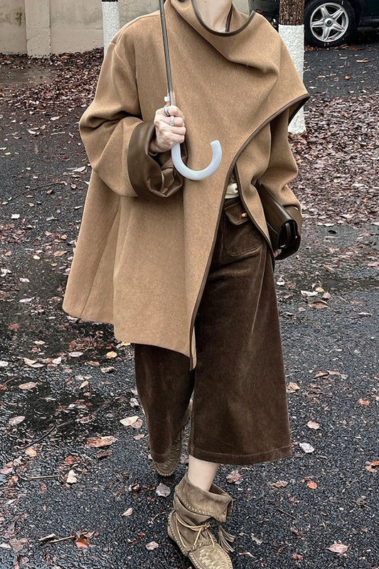 Farbblock-Mantel mit Wasserfallausschnitt und asymmetrischem Design