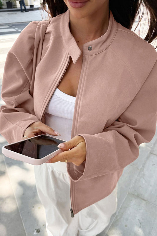 Wildlederjacke mit Stehkragen und langen Ärmeln