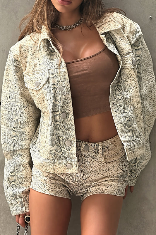 Snake Print Washed Cropped Jacket