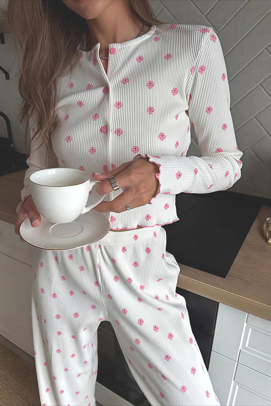 Zweiteiliges Loungewear-Set mit langärmliger Hose und Blumenmuster