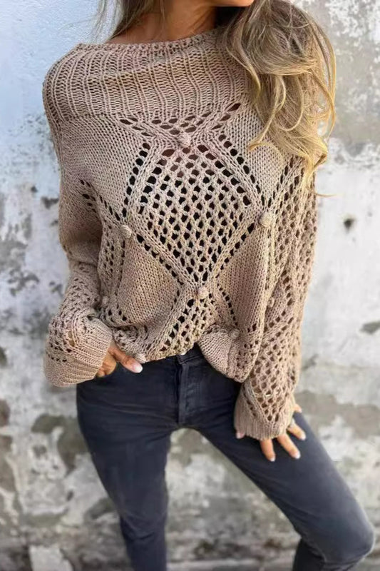 Rundhals-Strickpullover mit Hohlsaum