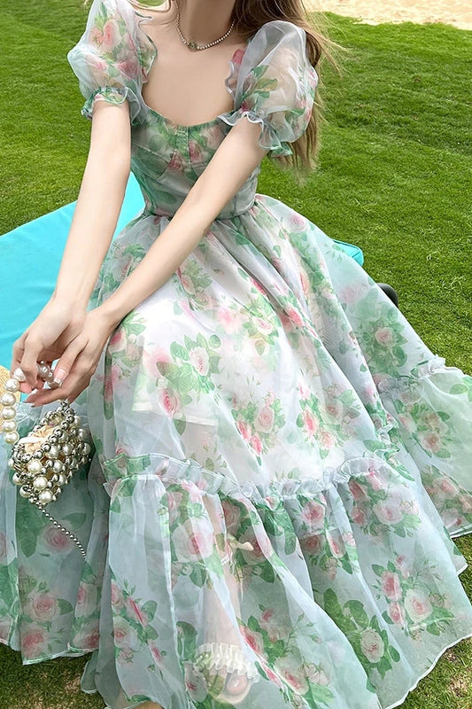 Vintage Abend Maxi Blumenkleid