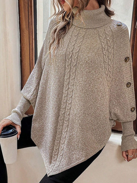 Rollkragenpullover mit Fledermausärmeln und Zopfmuster