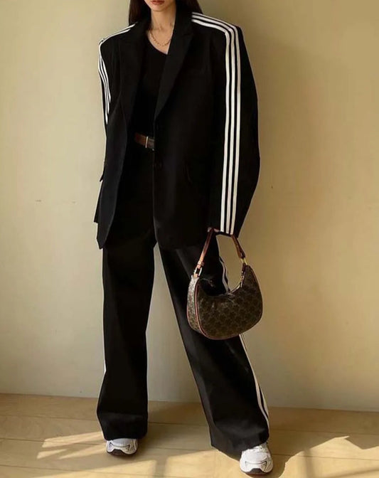 Schwarze Patchwork-Hose mit hoher Taille fürs Büro, zweiteilig