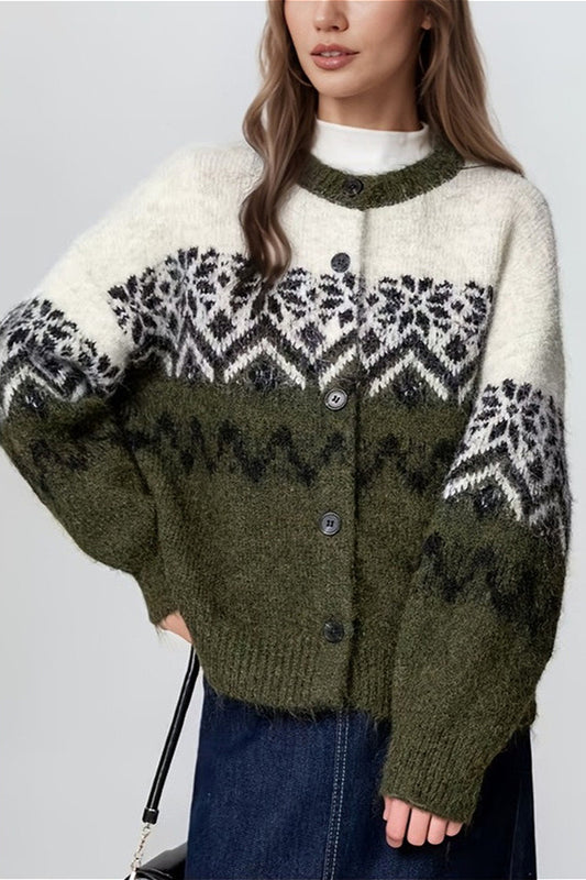 Retro-Strickjacke im nordischen Schneeflockenmuster (Fair Isle)